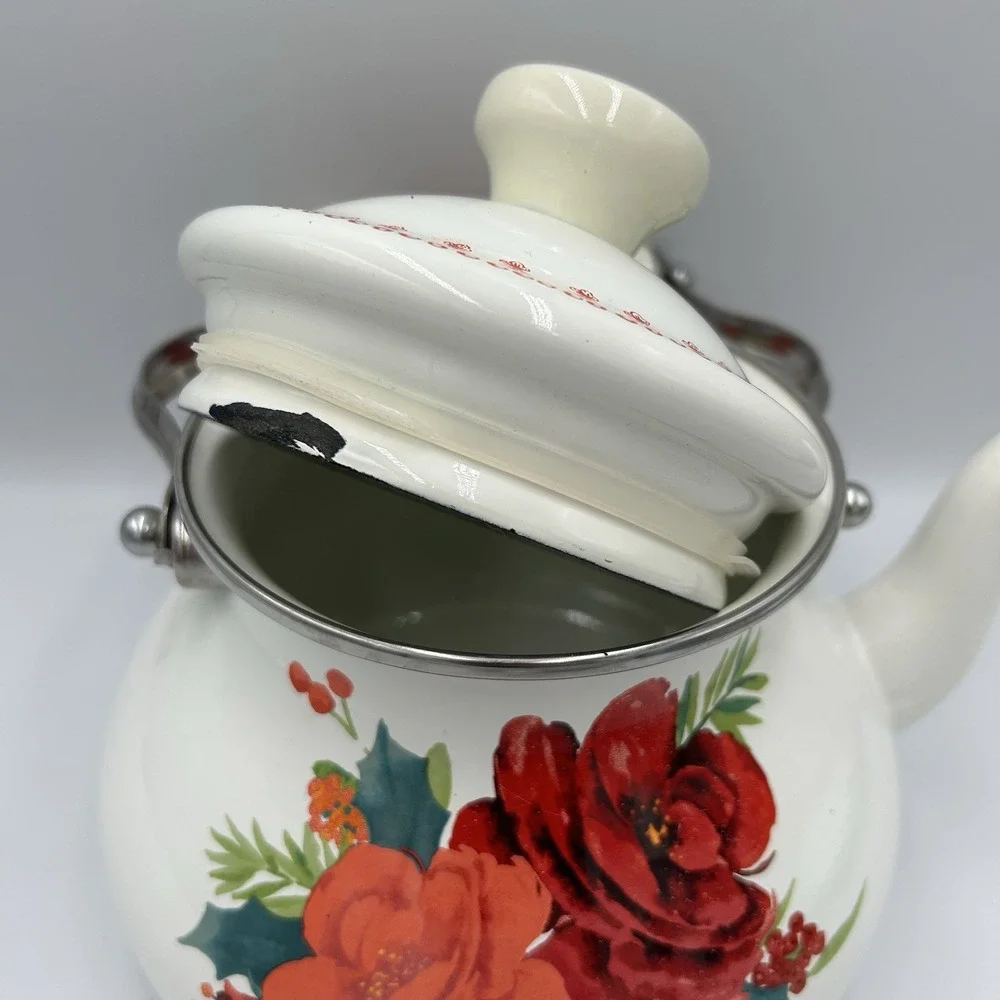 The‎ Pioneer Woman Cheerful Rose Pattern Enamel on Steel Tea Kettle Pot
